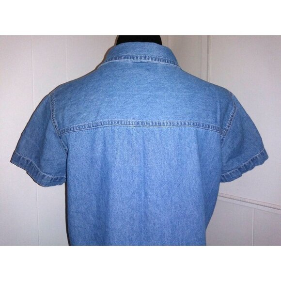 Denim Jumper Dress Maxi dress PL/L Collar Button front Pockets Blue short sleeve - Picture 6 of 6